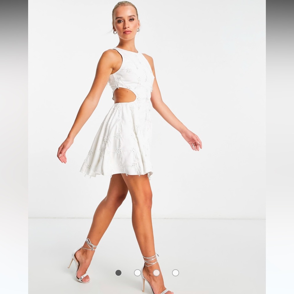 ASOS DESIGN embellished structured mini dress with beaded floral detail in white